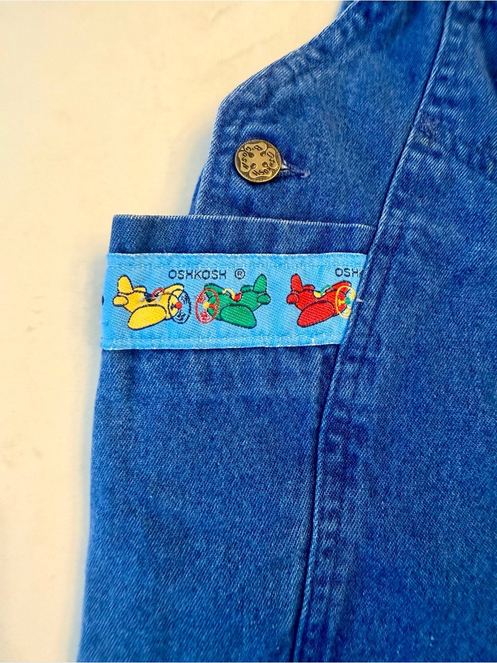 Vintage! OshKosh B’Gosh Denim Baby Overalls with Airplane Trim, sz 6-9months - Picture 4 of 12